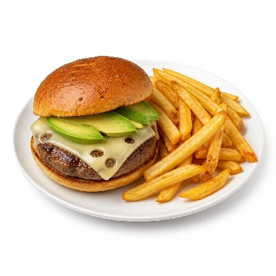 Yard House Grilled Burgers Gardein Avocado Swiss (1 Sandwich) with French Fries
