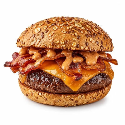 Yard House Grilled Burgers Gardein BBQ Bacon and Cheddar on Multigrain Bun (1 Sandwich) with Rum Sauce