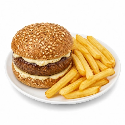 Yard House Grilled Burgers Gardein Bearnaise on Multigrain Bun (1 Sandwich) with French Fries