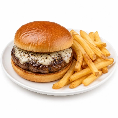 Yard House Grilled Burgers Gardein Pepper Crusted Gorgonzola (1 Sandwich) with French Fries
