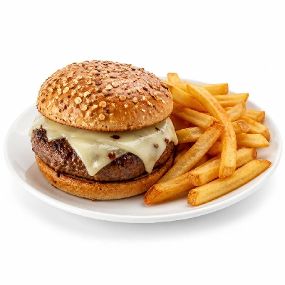 Yard House Grilled Burgers Gardein Pepper Jack on Multigrain Bun (1 Sandwich) with French Fries