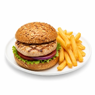 Yard House Grilled Burgers Gardein Turkey on Multigrain Bun (1 Sandwich) with French Fries