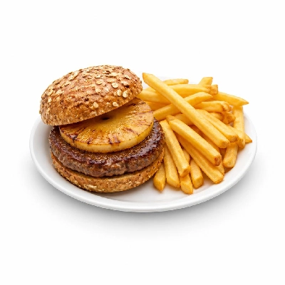 Yard House Grilled Burgers Hawaiian on Multigrain Bun (1 Sandwich) with French Fries