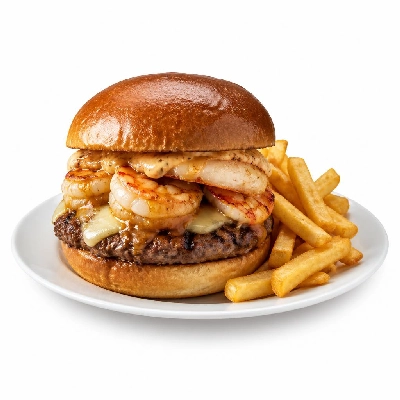 Yard House Grilled Burgers Surf and Turf (1 Sandwich) with French Fries