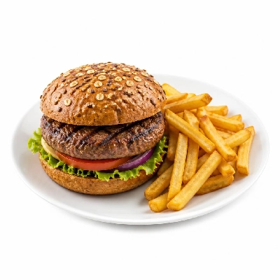 Yard House Grilled Burgers Surf and Turf on Multigrain Bun (1 Sandwich) with French Fries