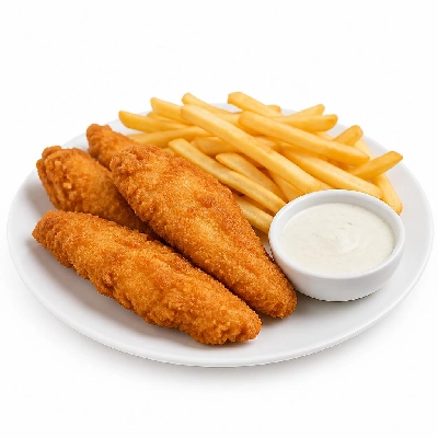 Yard House Kids Menu Items Chicken Fingers (1 Serving) with French Fries Ranch Dressing