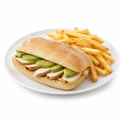 Yard House Sandwiches Gardein Chicken and Avocado (1 Sandwich) with French Fries