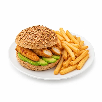 Yard House Sandwiches Gardein Chicken and Avocado on Multigrain Bun (1 Sandwich) with French Fries
