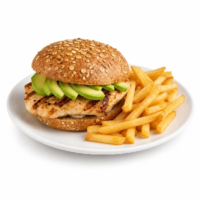 Yard House Sandwiches Grilled Chicken and Avocado on Multigrain Bun (1 Sandwich) with French Fries