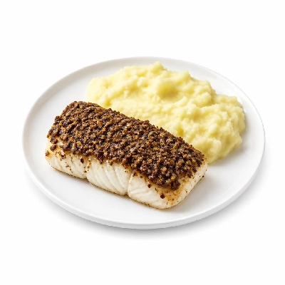 Yard House Seafoods Porcini Crusted Halibut (1 Serving) with Parmesan Mashed Potatoes