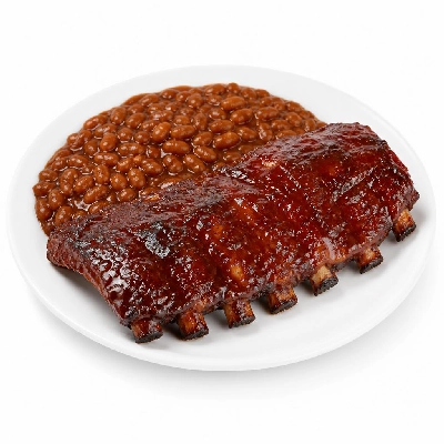Yard House St Louis Style BBQ Ribs Half Rack (1 Serving) with Beans