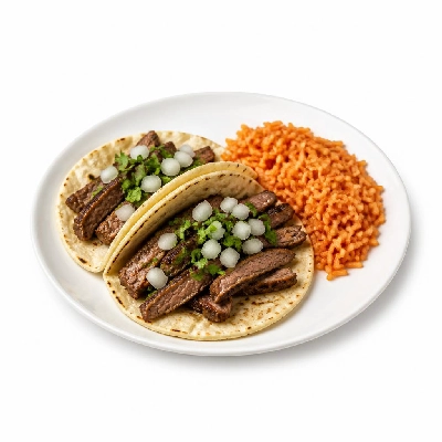 Yard House Street Tacos Asada with Flour Tortillas Two (2 Tacos) Spicy Rice