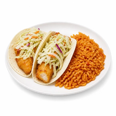Yard House Street Tacos Baja Fish with Flour Tortillas Two (2 Tacos) with Spicy Rice