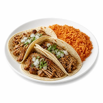 Yard House Street Tacos Carnitas with Flour Tortillas Two (2 Tacos) Spicy Rice