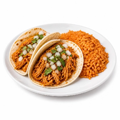 Yard House Street Tacos Chicken Tinga with Flour Tortillas Two (2 Tacos) with Spicy Rice
