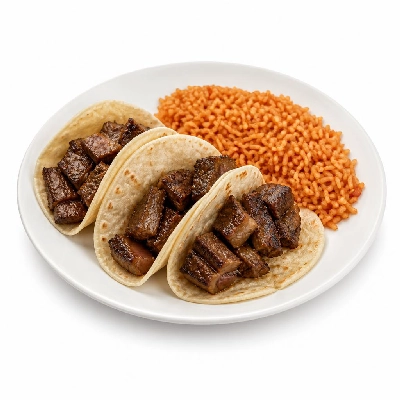Yard House Street Tacos Grilled Korean Beef Short Rib with Flour Tortillas Three (3 Tacos) with Spicy Rice