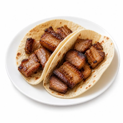 Yard House Street Tacos Grilled Korean Pork Belly with Flour Tortillas Two (2 Tacos) with Pinto Bean Casserole