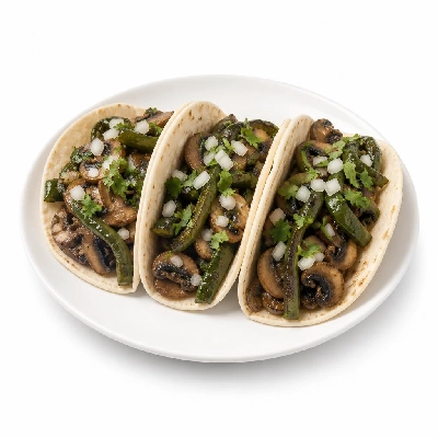 Yard House Street Tacos Hongos y Rajas with Flour Tortillas Three