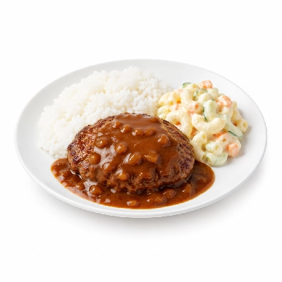 Zippy's Hawaiian Plate Combo with Hamburger Curry