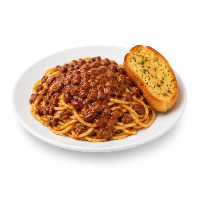 Zippy's Spaghetti with Chili & Garlic Bread Plate