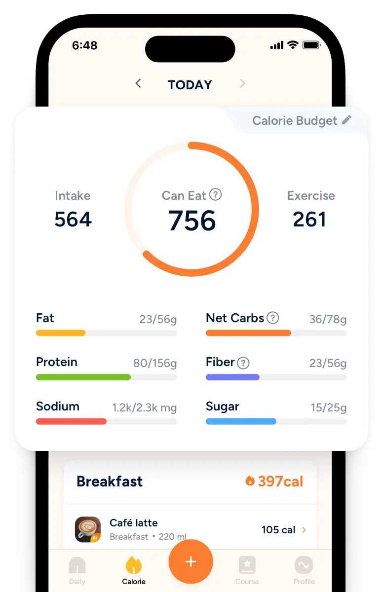 Calorie and food tracking feature helps you reach diet goals with zero stress