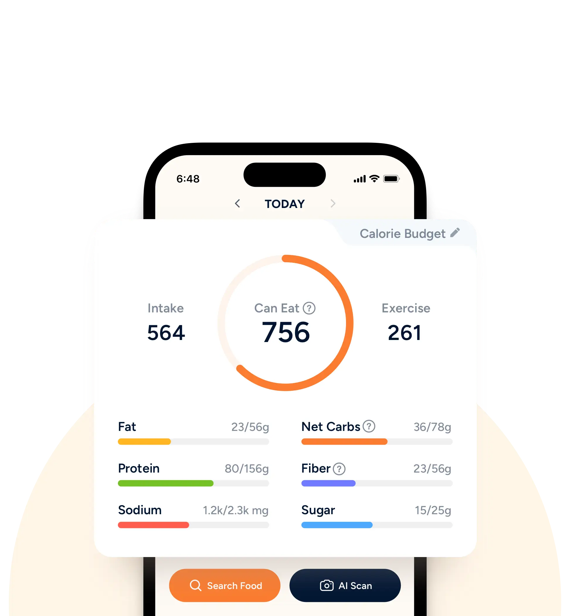 Eato offers a simple visual overview of your calorie intake and progress