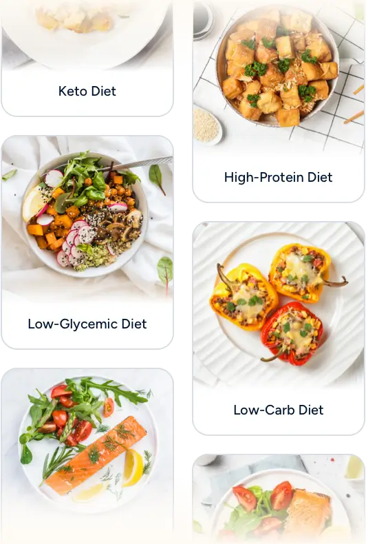 Food nutrition database feature supports various diets, including keto, high-protein, low-glycemic, and low-carb diets