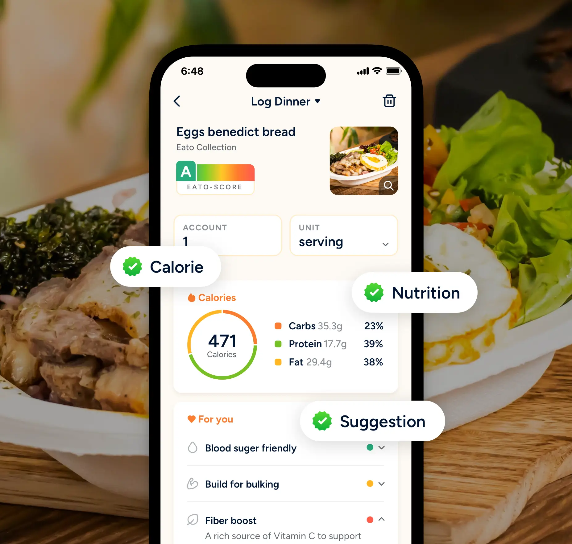 Make informed food choices by tracking your calories and nutrition with Eato app