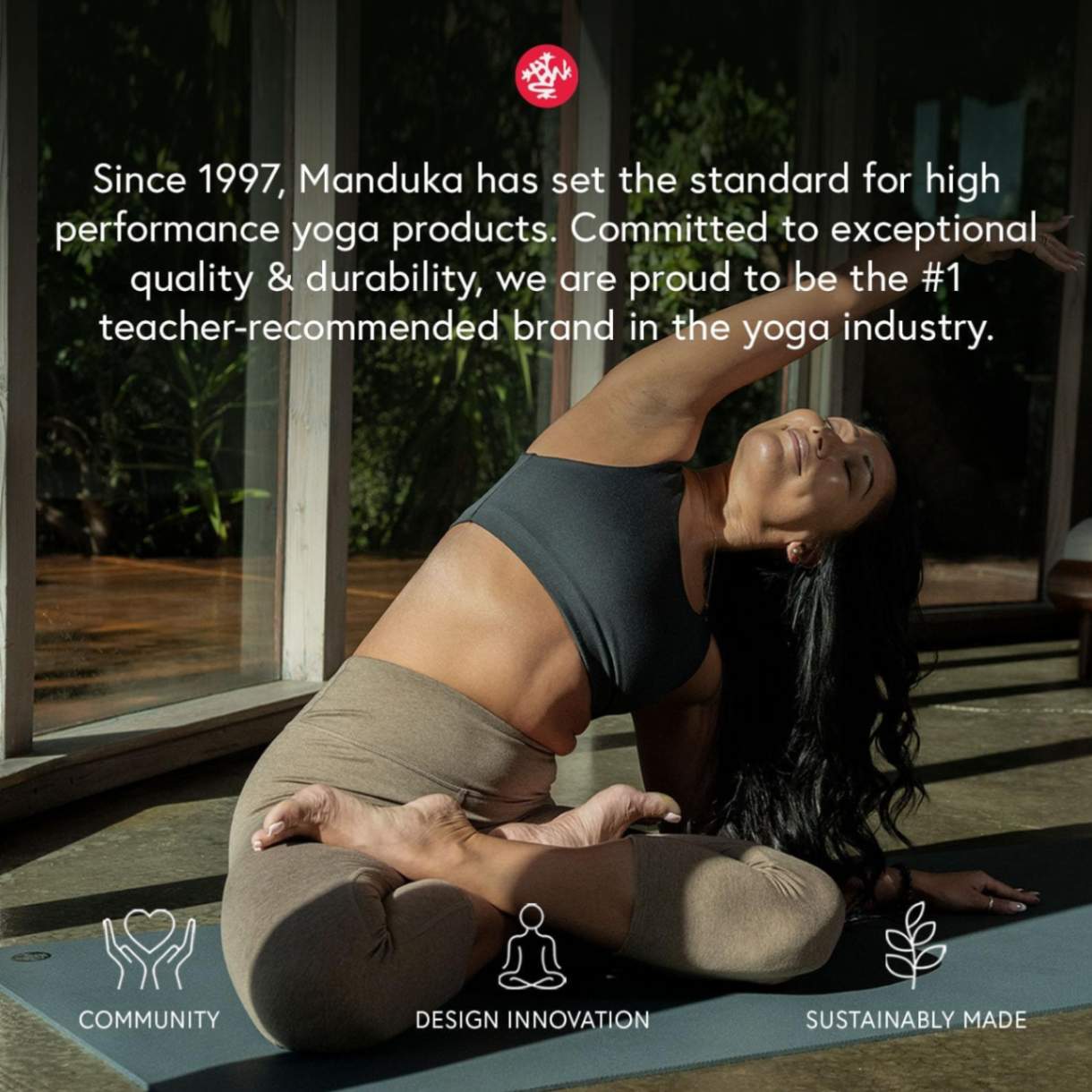 Woman practicing yoga on Manduka PRO, a high quality yoga mat designed for durability, grip, and eco friendly yoga sessions