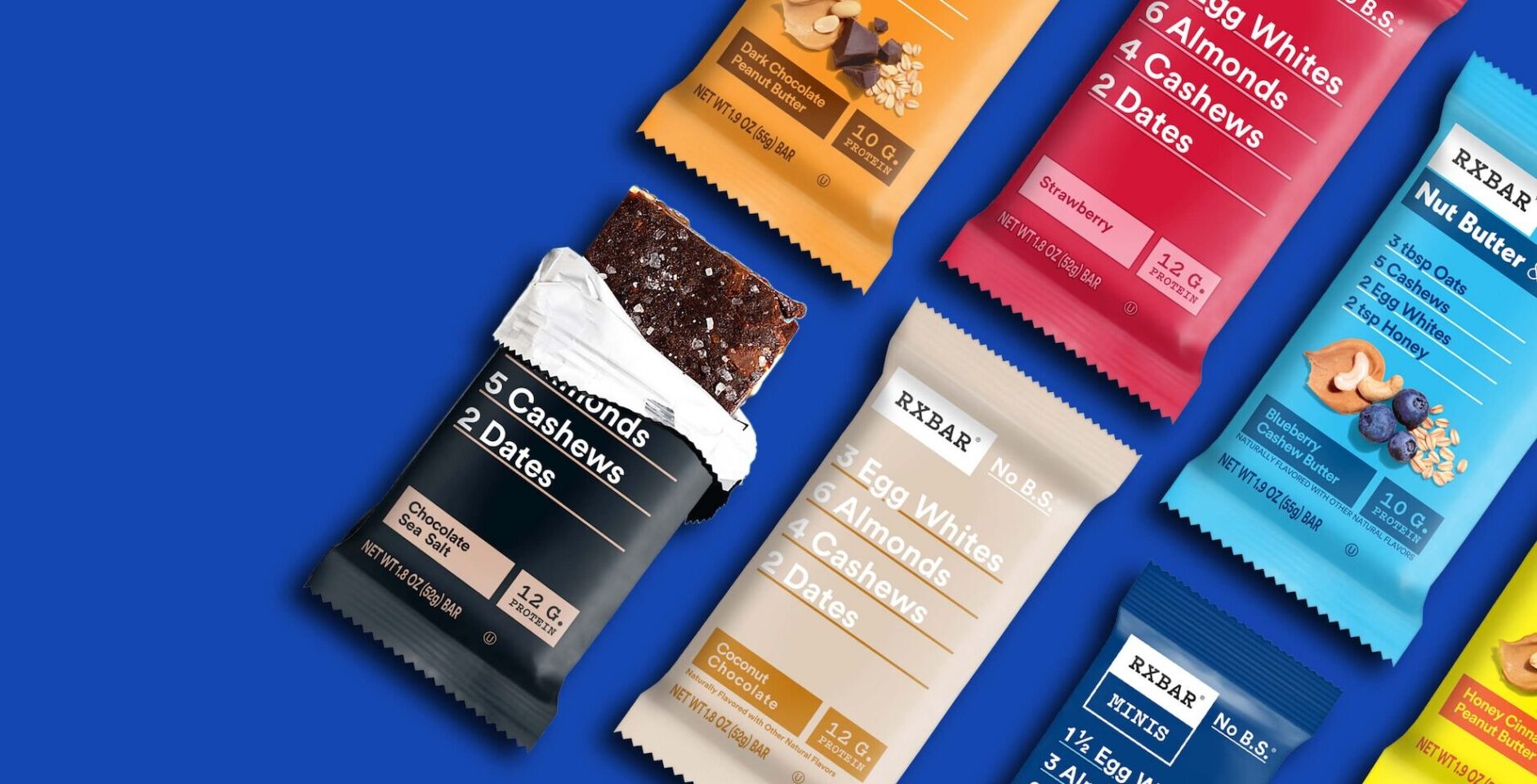 RXBAR Vanilla Almond gluten-free protein bar with simple ingredients like egg whites, almonds, and dates.