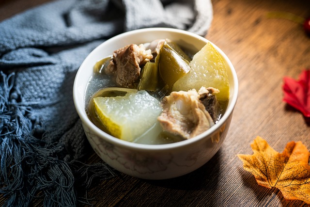 Bowl of bone broth is a nutrient rich food often linked to gut health and collagen intake
